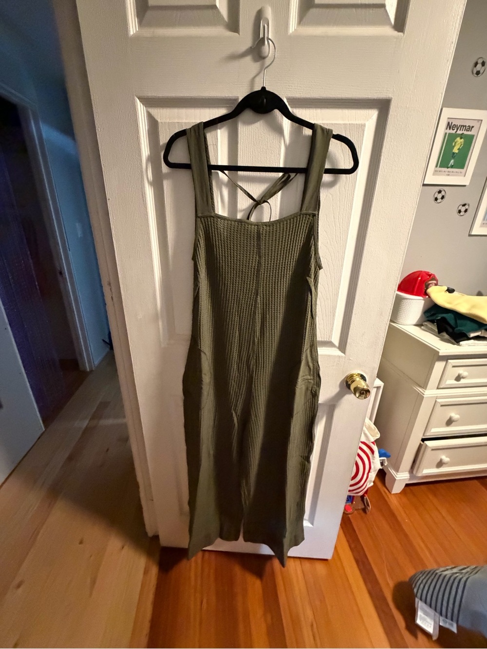 Olive Green Ribbed Midi Dress with Cross-Back Straps